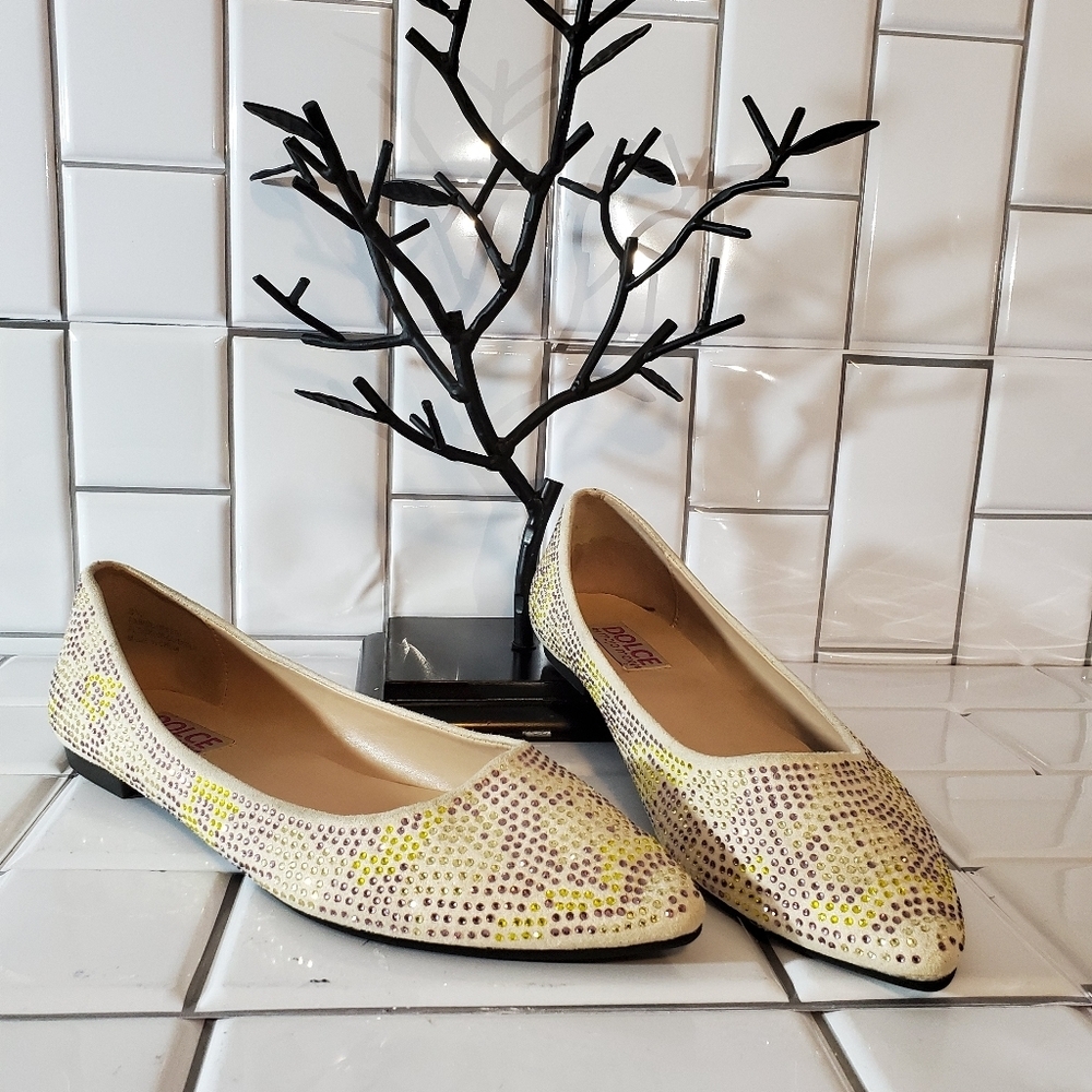 DOLCE BY MOJO MOXY Cream Fabric-Gem Ballet Flats 